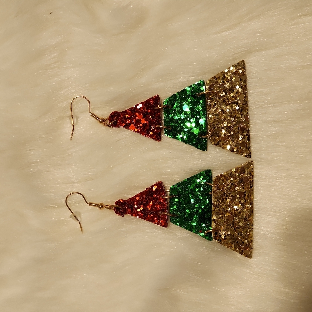 NWT Glitter Christmas Tree Earrings